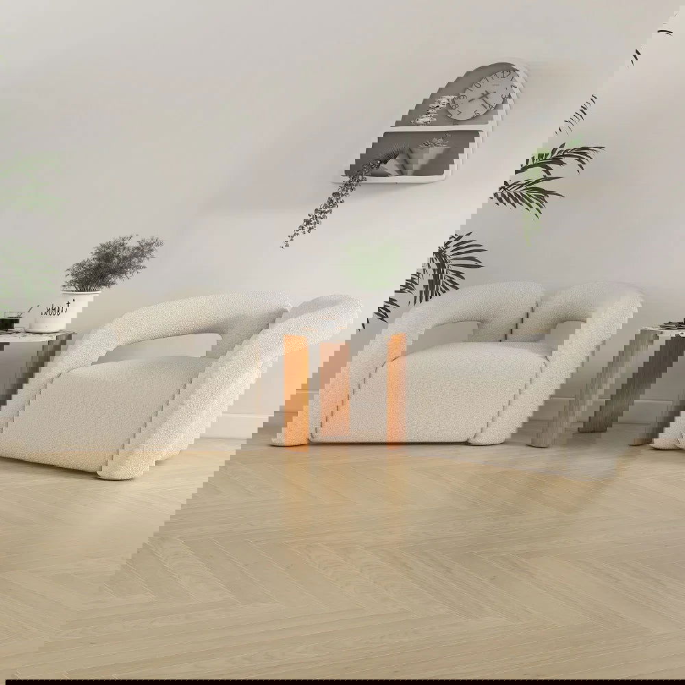 Japandi White Boucle Accent Chair Shaggy Armchair for Living Room - 