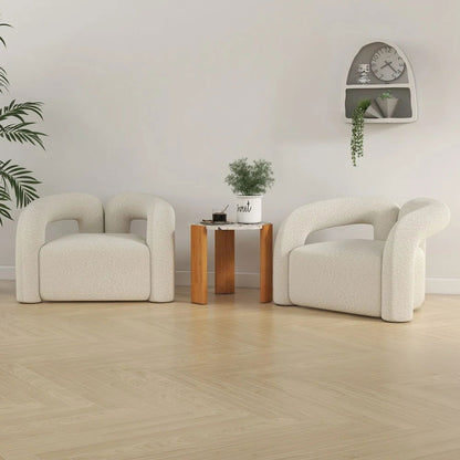 Japandi White Boucle Accent Chair Shaggy Armchair for Living Room - 
