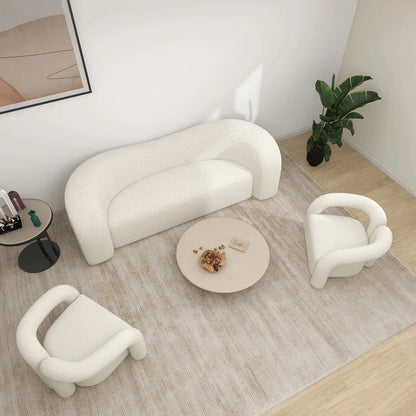 Japandi White Boucle Accent Chair Shaggy Armchair for Living Room - 