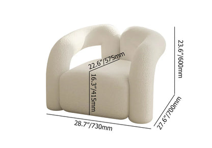 Japandi White Boucle Accent Chair Shaggy Armchair for Living Room - 