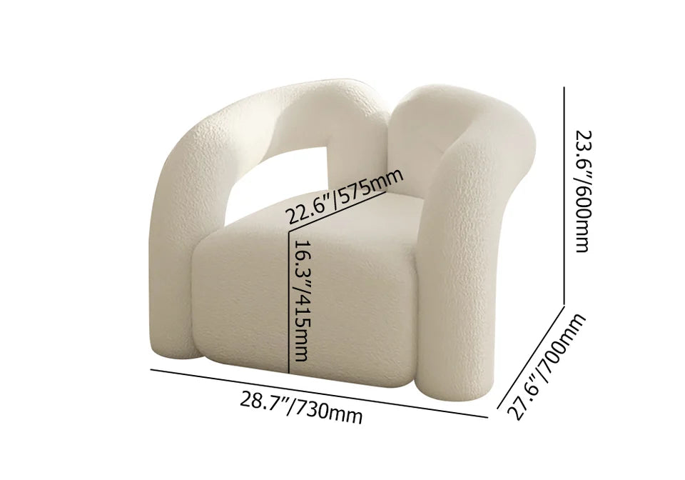 Japandi White Boucle Accent Chair Shaggy Armchair for Living Room - 