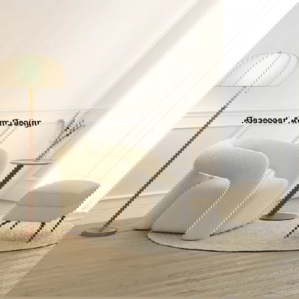 Japandi White Boucle Accent Chair Shaggy Armchair for Living Room - 