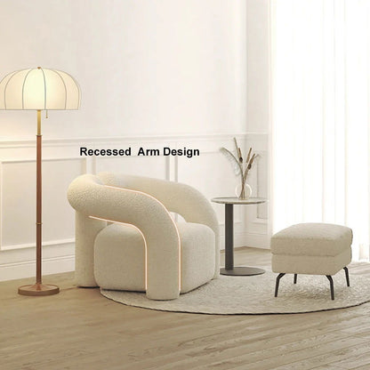 Japandi White Boucle Accent Chair Shaggy Armchair for Living Room - 