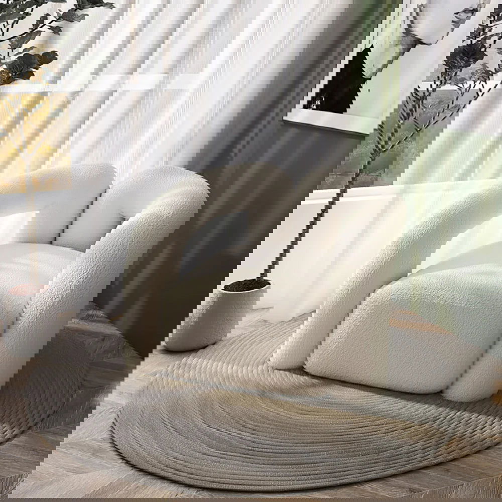 Japandi White Boucle Accent Chair Shaggy Armchair for Living Room - Homary