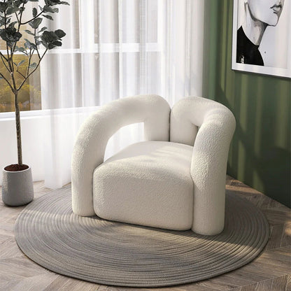 Japandi White Boucle Accent Chair Shaggy Armchair for Living Room - Homary