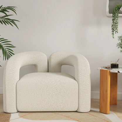 Japandi White Boucle Accent Chair Shaggy Armchair for Living Room - Homary