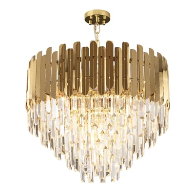 Kitoney Modern Gold 3-Light Tiered Crystal Chandelier for Living Room and Dining Room - 