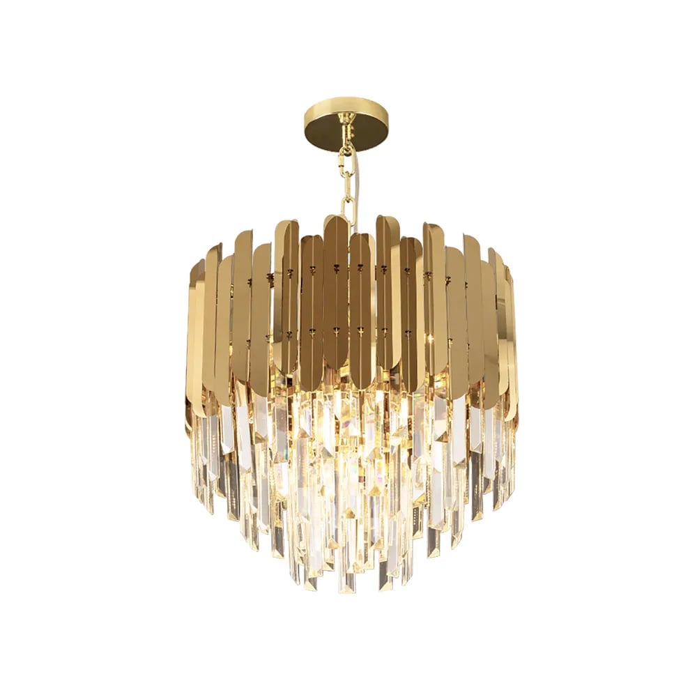 Kitoney Modern Gold 3-Light Tiered Crystal Chandelier for Living Room and Dining Room - 
