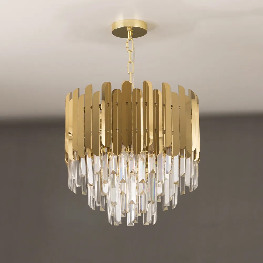Kitoney Modern Gold 3-Light Tiered Crystal Chandelier for Living Room and Dining Room - 