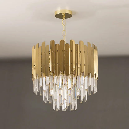 Kitoney Modern Gold 3-Light Tiered Crystal Chandelier for Living Room and Dining Room - 
