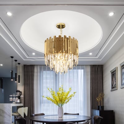 Kitoney Modern Gold 3-Light Tiered Crystal Chandelier for Living Room and Dining Room - 