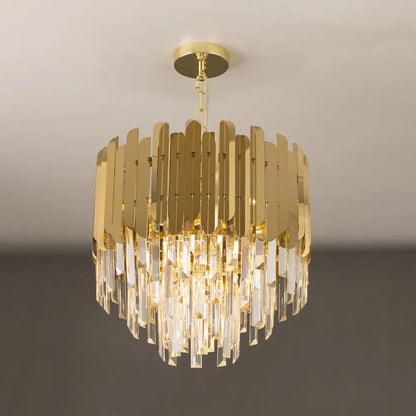 Kitoney Modern Gold 3-Light Tiered Crystal Chandelier for Living Room and Dining Room - 
