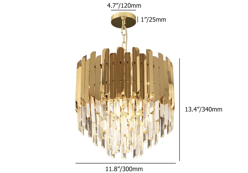 Kitoney Modern Gold 3-Light Tiered Crystal Chandelier for Living Room and Dining Room - 