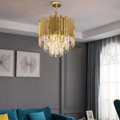 Kitoney Modern Gold 3-Light Tiered Crystal Chandelier for Living Room and Dining Room - Homary