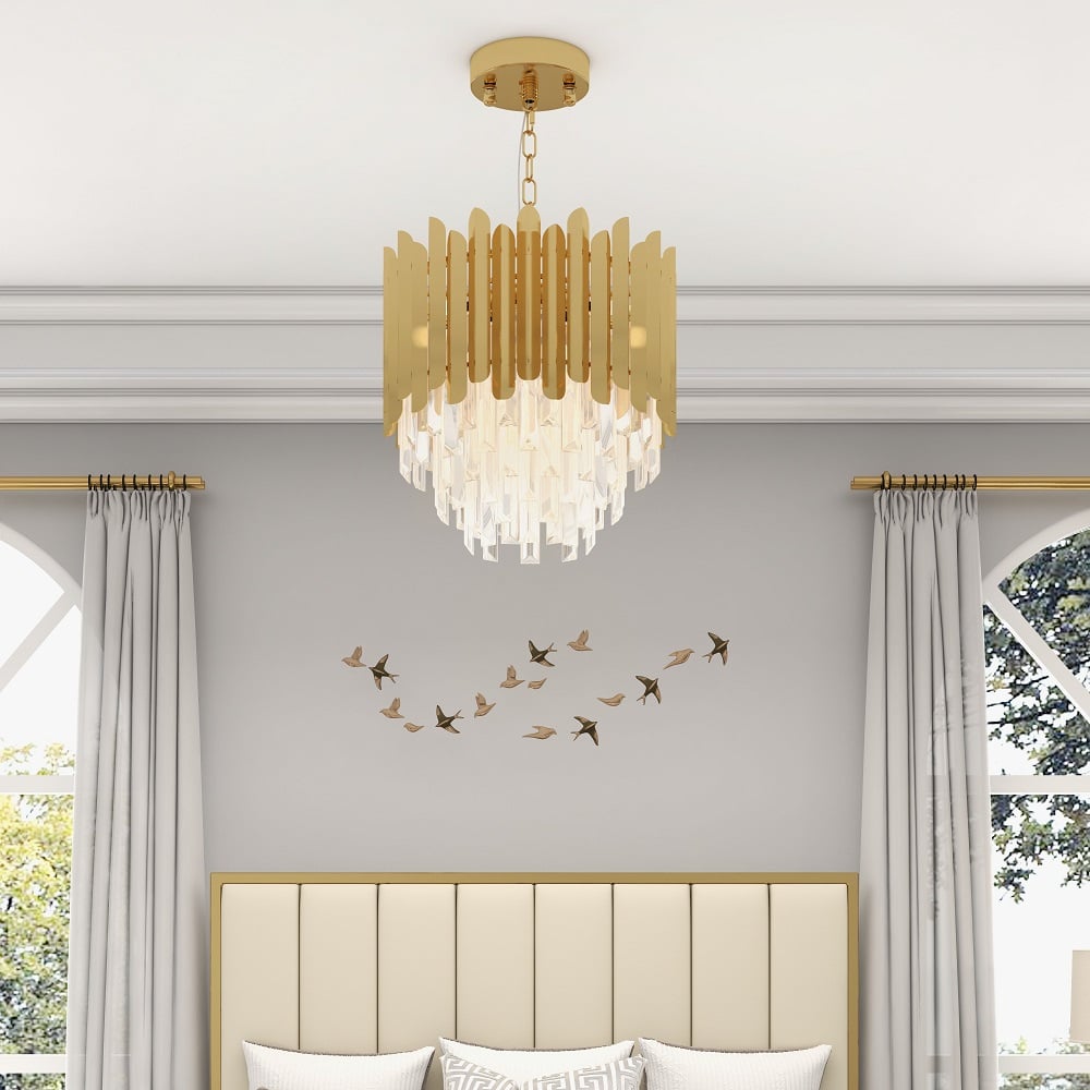 Kitoney Modern Gold 3-Light Tiered Crystal Chandelier for Living Room and Dining Room - Homary