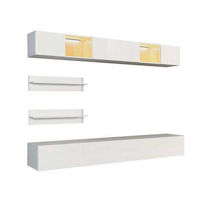 LED Floating Entertainment Center Wood TV Stand Wall Mount Unit Set in White - Approved By Design