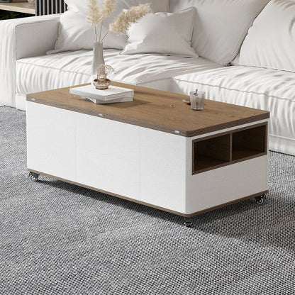 Lift Top Coffee Table Multifunctional Walnut and White Table with Drawers and Shelves - 