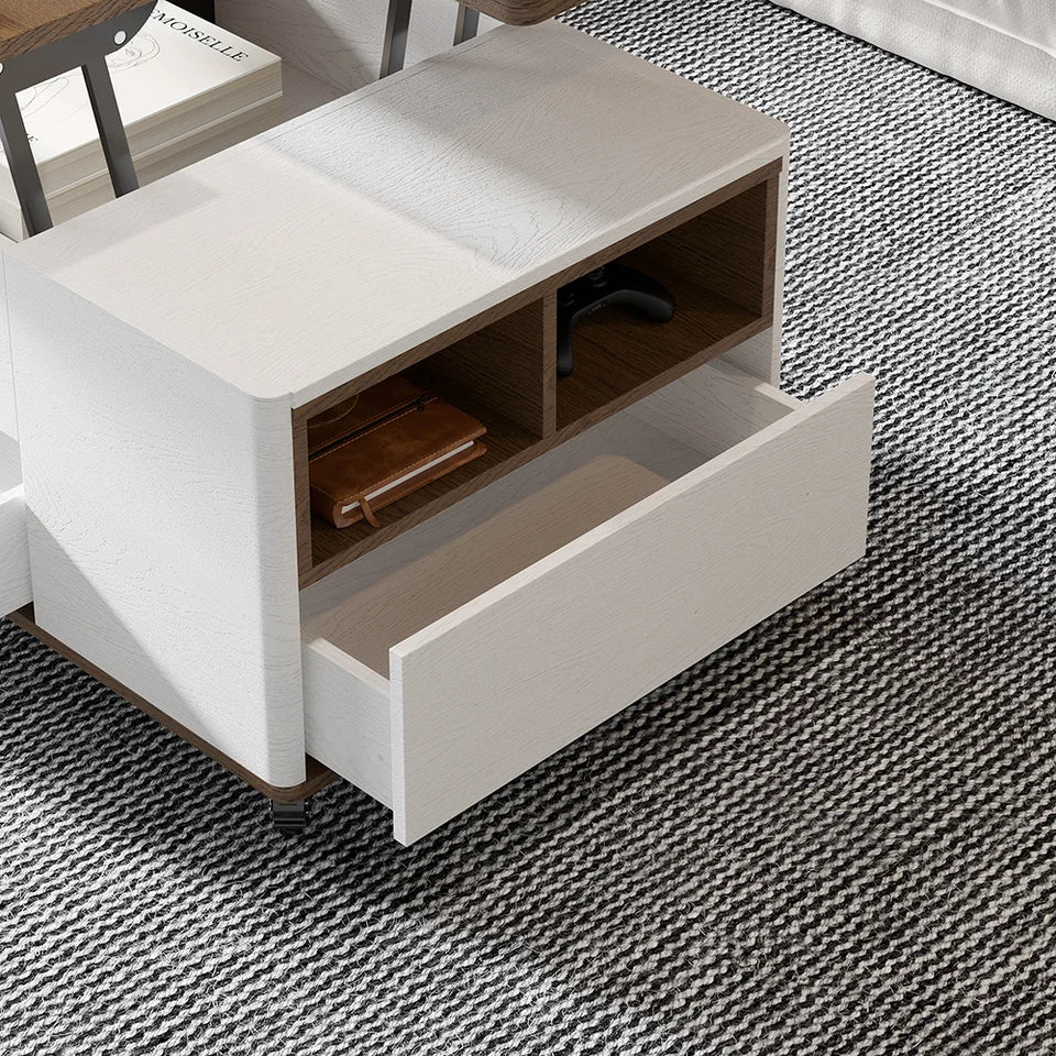 Lift Top Coffee Table Multifunctional Walnut and White Table with Drawers and Shelves - 