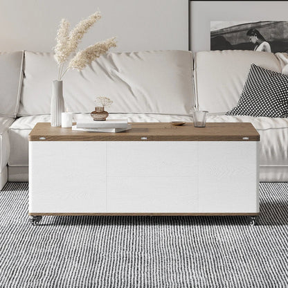 Lift Top Coffee Table Multifunctional Walnut and White Table with Drawers and Shelves - 