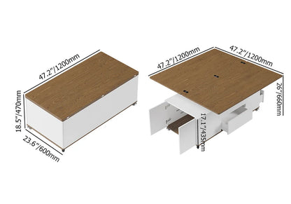 Lift Top Coffee Table Multifunctional Walnut and White Table with Drawers and Shelves - 