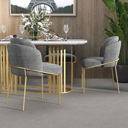Linenic 4-Piece Modern Gray Dining Chair Cotton&Linen Upholstered Side Chair in Gold - 