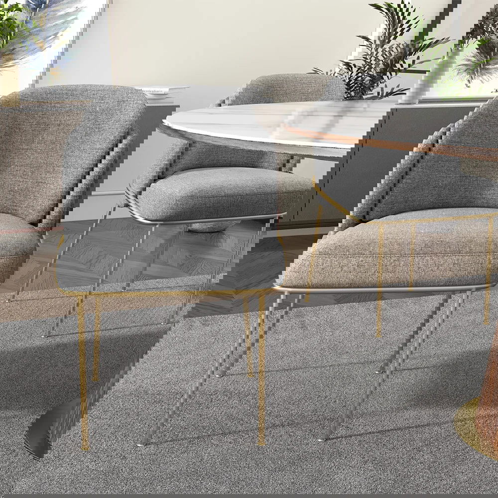 Linenic 4-Piece Modern Gray Dining Chair Cotton&Linen Upholstered Side Chair in Gold - Homary