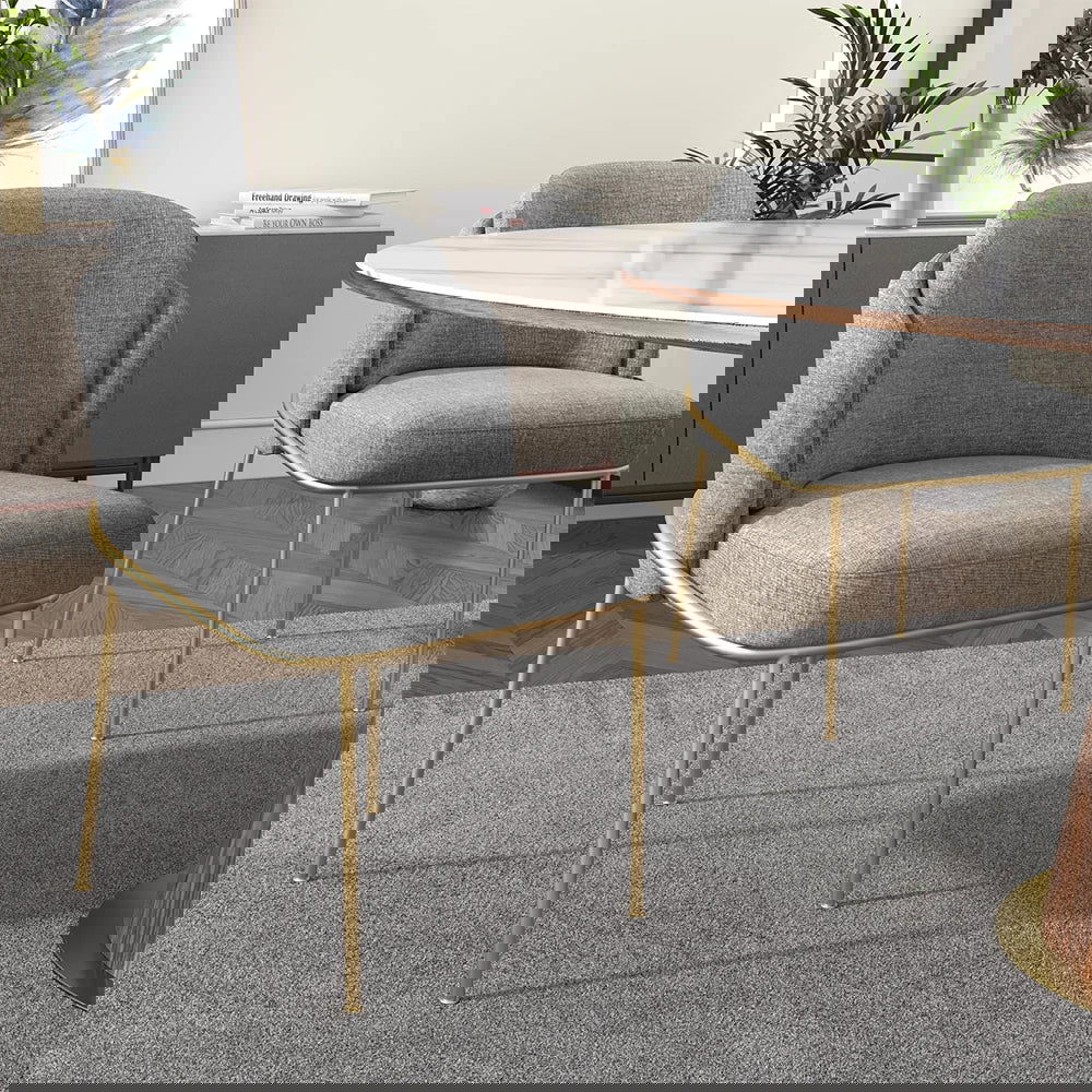 Linenic 4-Piece Modern Gray Dining Chair Cotton&Linen Upholstered Side Chair in Gold - Homary