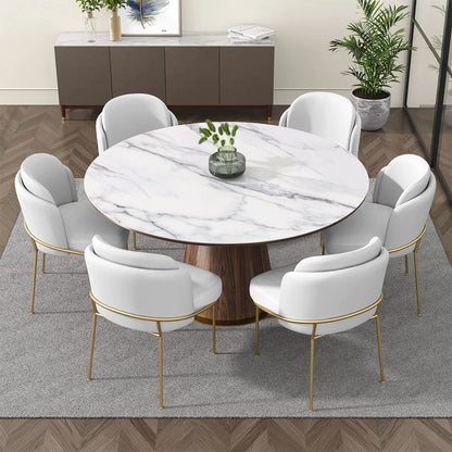 Linenic 4-Piece White Dining Chair Modern Cotton&Linen Upholstered Side Chair in Gold - 