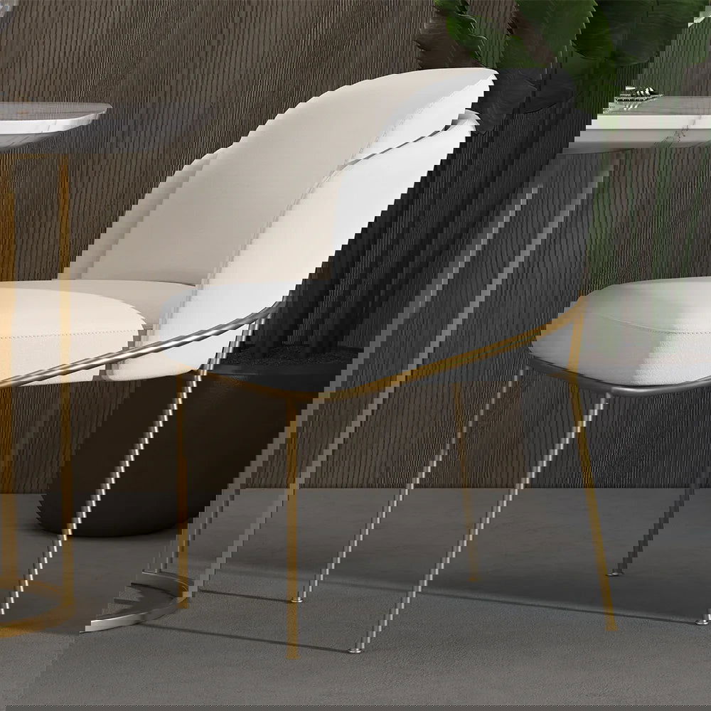 Linenic 4-Piece White Dining Chair Modern Cotton&Linen Upholstered Side Chair in Gold - Homary