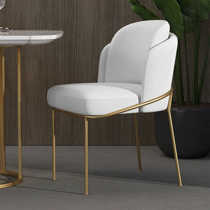 Linenic 4-Piece White Dining Chair Modern Cotton&Linen Upholstered Side Chair in Gold - Homary