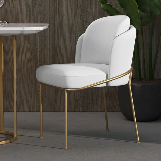 Linenic 4-Piece White Dining Chair Modern Cotton&Linen Upholstered Side Chair in Gold - Homary