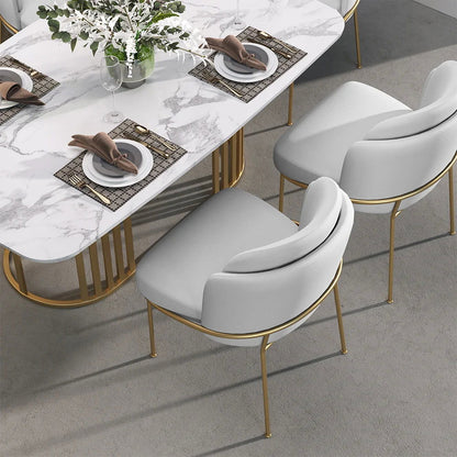 Linenic 4-Piece White Dining Chair Modern Cotton&Linen Upholstered Side Chair in Gold - Homary