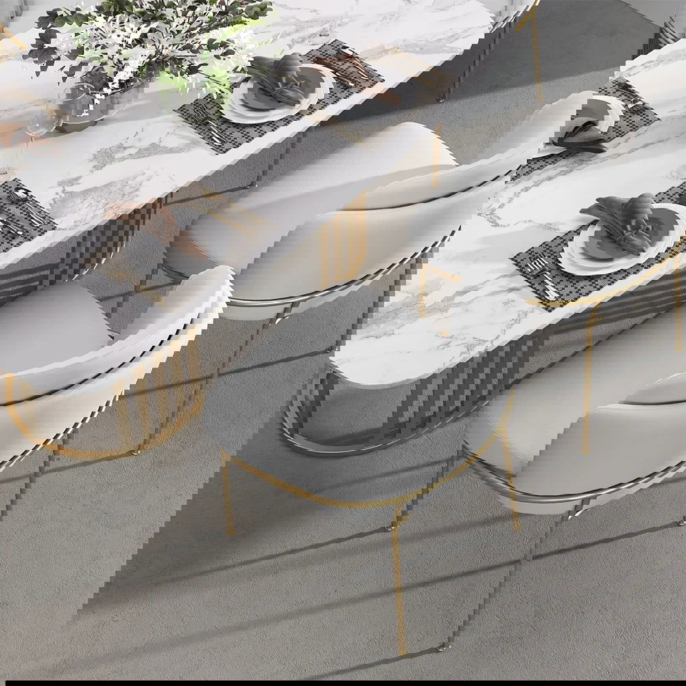 Linenic 6-Piece White Dining Chair Modern Cotton&Linen Upholstered Side Chair in Gold - 