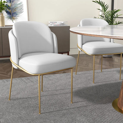 Linenic 6-Piece White Dining Chair Modern Cotton&Linen Upholstered Side Chair in Gold - 
