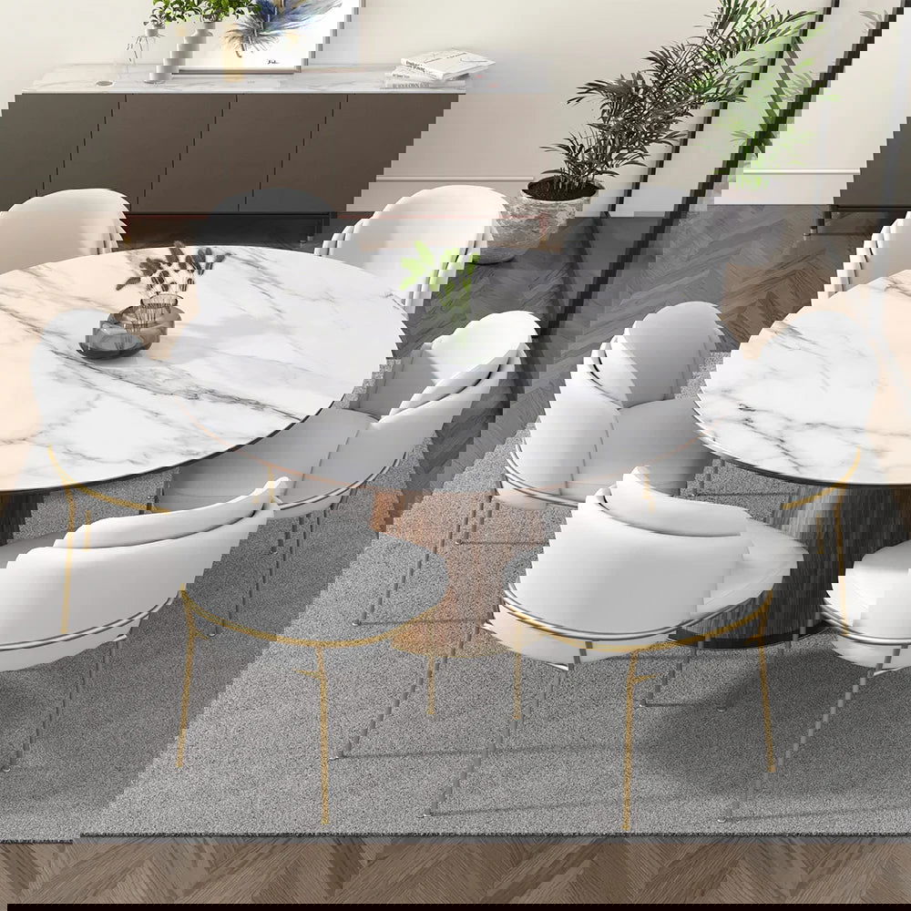 Linenic 6-Piece White Dining Chair Modern Cotton&Linen Upholstered Side Chair in Gold - 