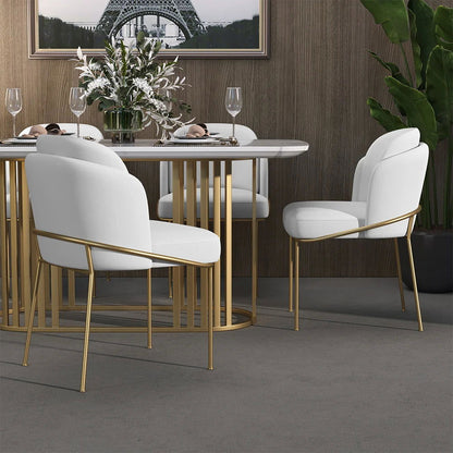 Linenic 6-Piece White Dining Chair Modern Cotton&Linen Upholstered Side Chair in Gold - Homary