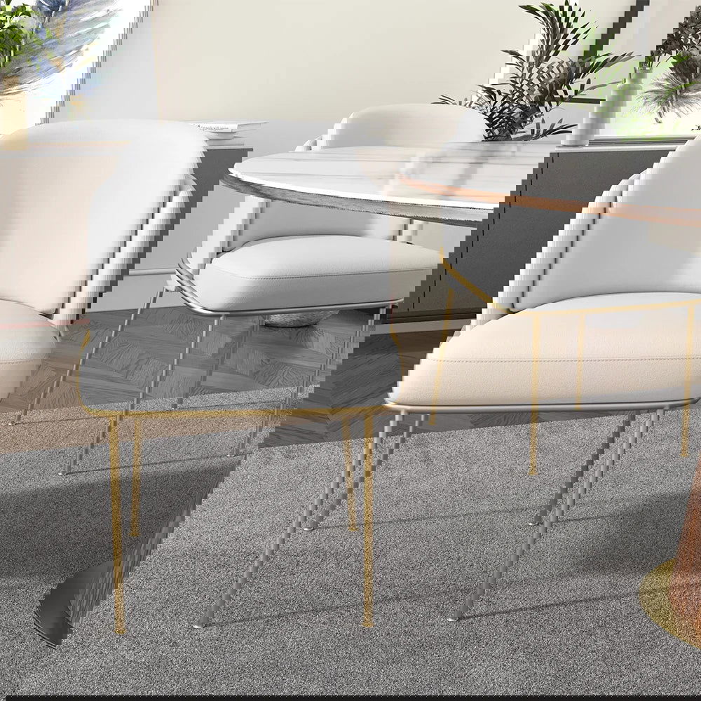 Linenic 6-Piece White Dining Chair Modern Cotton&Linen Upholstered Side Chair in Gold - Homary