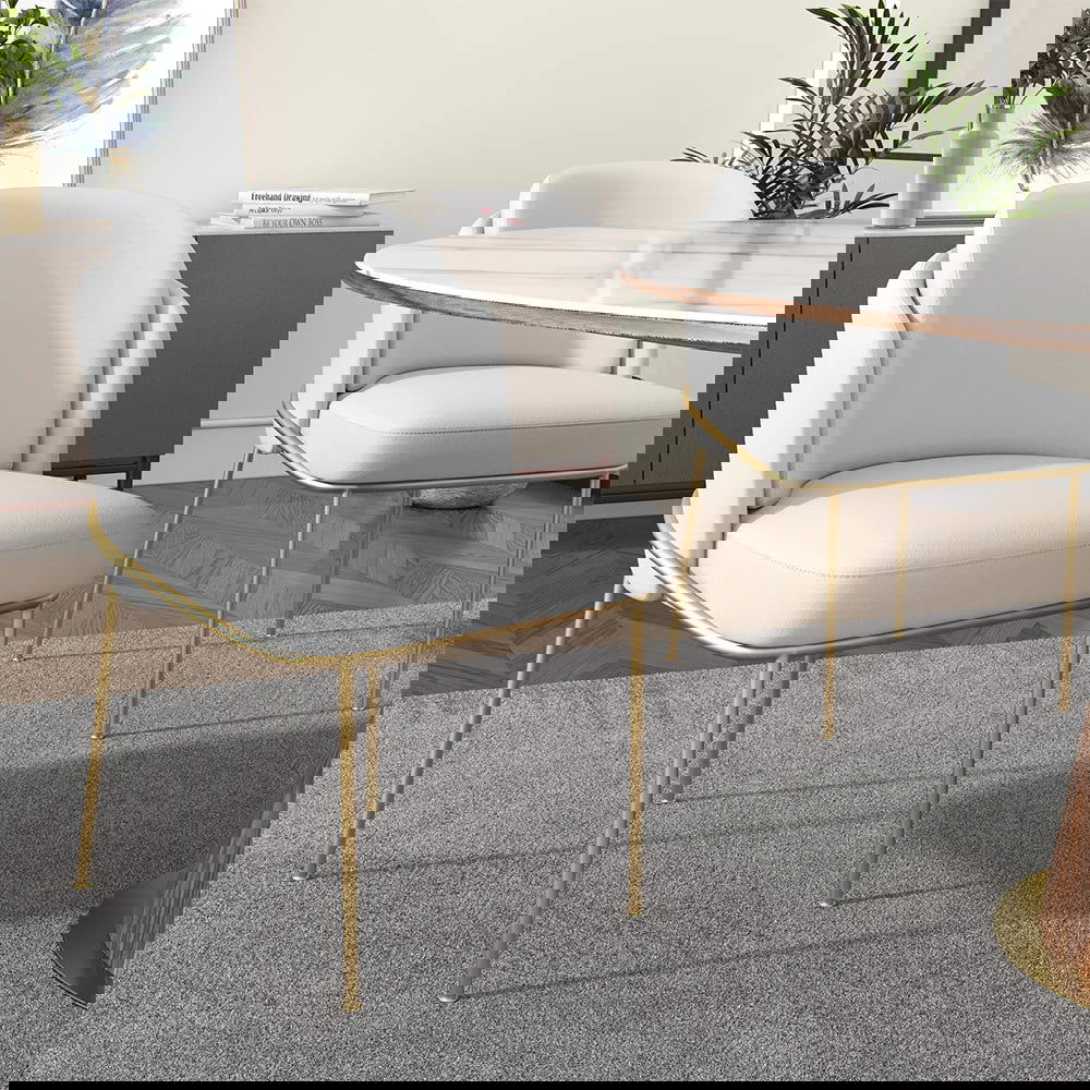 Linenic 6-Piece White Dining Chair Modern Cotton&Linen Upholstered Side Chair in Gold - Homary