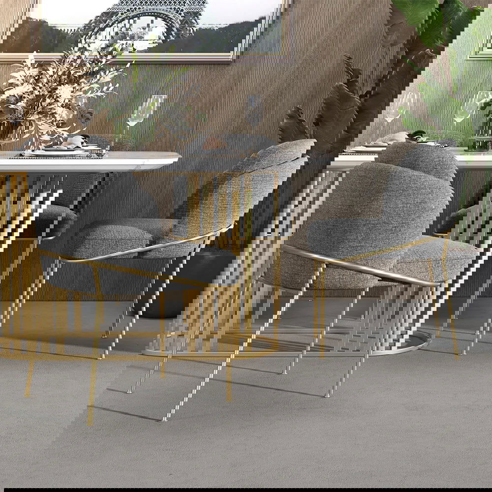 Linenic Modern 6-Piece Gray Dining Chair Cotton&Linen Upholstered Side Chair in Gold - 