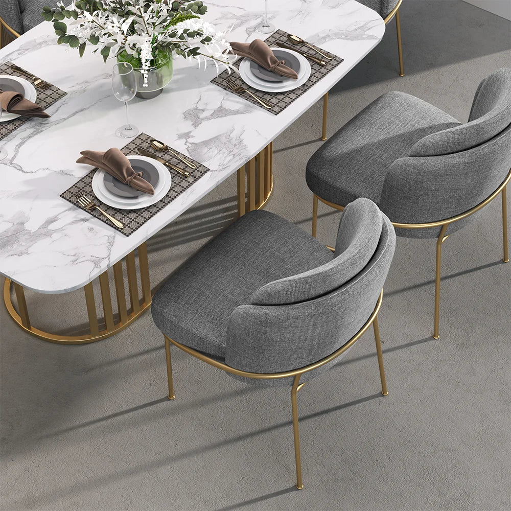 Linenic Modern 6-Piece Gray Dining Chair Cotton&Linen Upholstered Side Chair in Gold - 