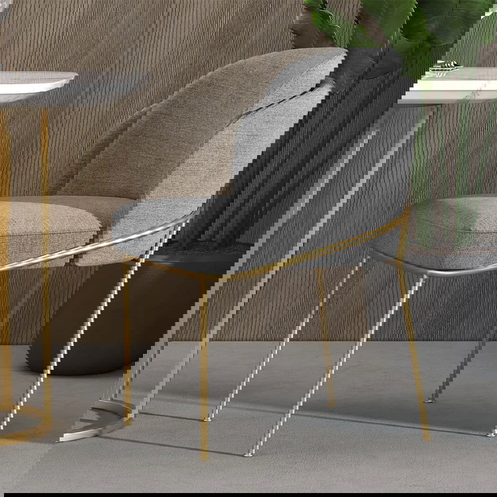 Linenic Modern 6-Piece Gray Dining Chair Cotton&Linen Upholstered Side Chair in Gold - Homary