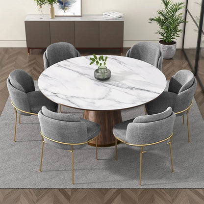 Linenic Modern 6-Piece Gray Dining Chair Cotton&Linen Upholstered Side Chair in Gold - Homary