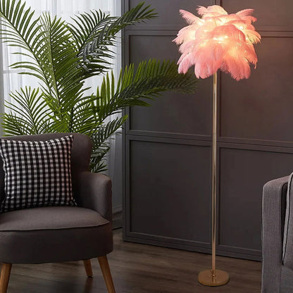 Loftus Pink Feather Rose Gold Floor Lamp Unique Tree Standing Lamp - Homary