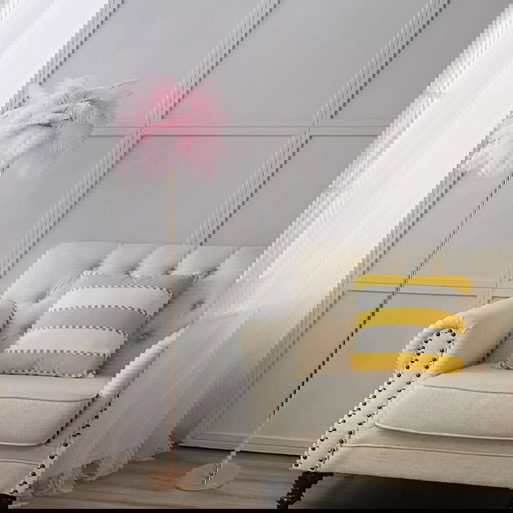 Loftus Pink Feather Rose Gold Floor Lamp Unique Tree Standing Lamp - Homary