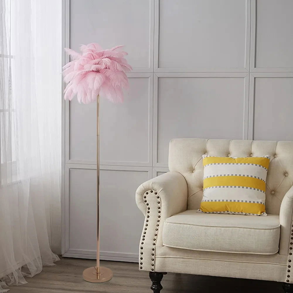 Loftus Pink Feather Rose Gold Floor Lamp Unique Tree Standing Lamp - Homary
