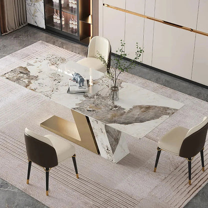 Luxotic 1800mm Rectangle Modern Sintered Stone Top Dining Table for 6 Stainless Steel - Homary