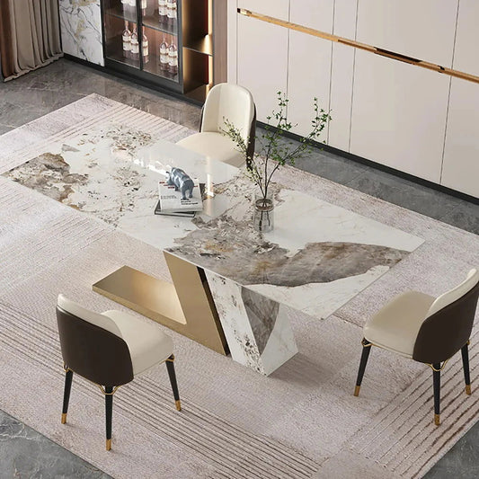 Luxotic 1800mm Rectangle Modern Sintered Stone Top Dining Table for 6 Stainless Steel - Homary