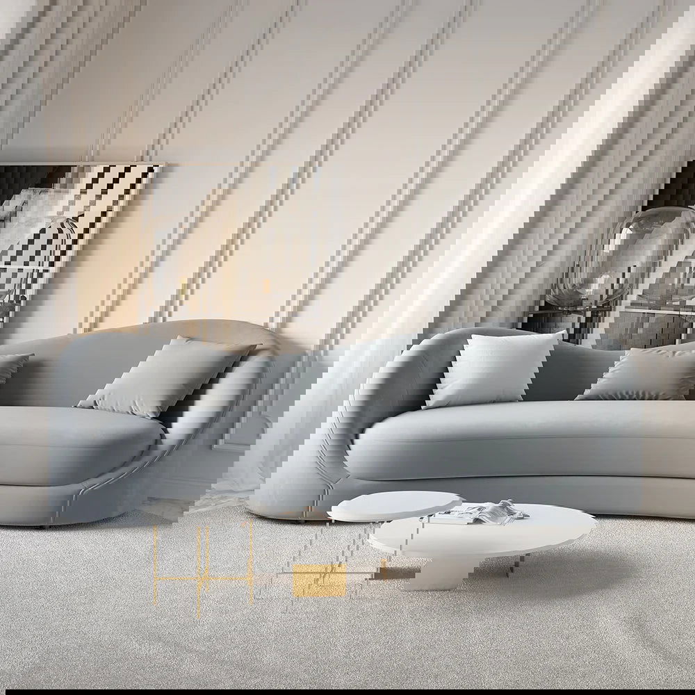 Luxury 2130mm Grey Velvet Upholstered Sofa 3-Seater Sofa Solid Wood Frame - Homary