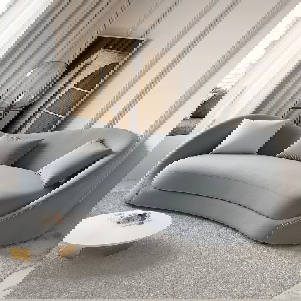 Luxury 2130mm Grey Velvet Upholstered Sofa 3-Seater Sofa Solid Wood Frame - Homary