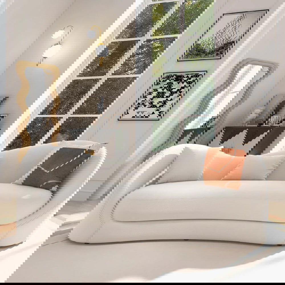 Luxury 2130mm Off White Velvet Upholstered Sofa 3-Seater Sofa Solid Wood Frame - 